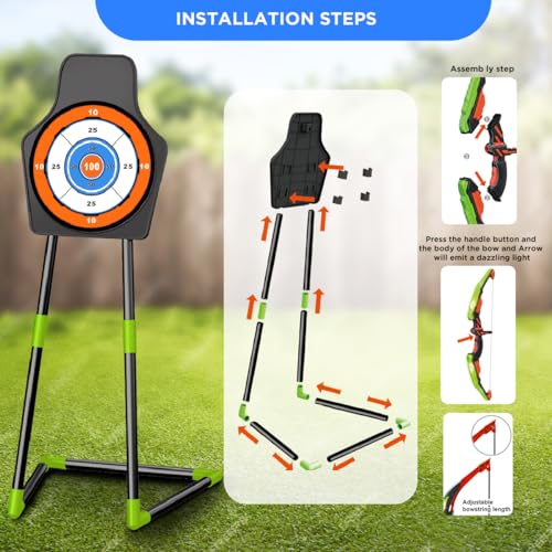 Vatos 2 Pack Bow And Arrow Toy For 5 6 7 8 9 10 11 Year Old Boys Girls, Light Up Archery Toy With Cup Suction Standing Target & 29 In Dart Board thumb #6