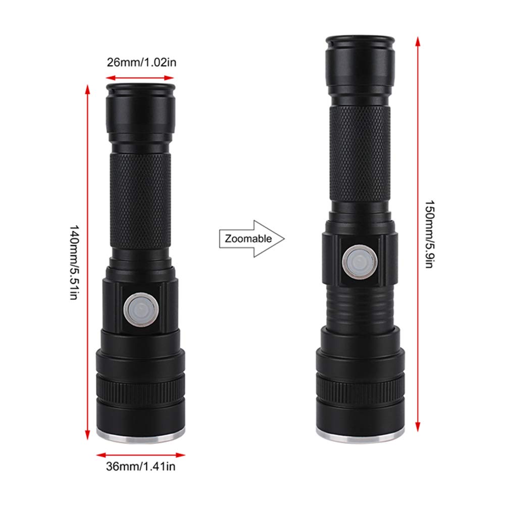 LED XHP50 Torch, 6000 Lumens Rechargeable Tactical Flashlight, Super Bright Handbag Torches with 3 Modes, Waterproof, Zoomable Lamp for Hiking, Camping, Emergency DIY & Tools