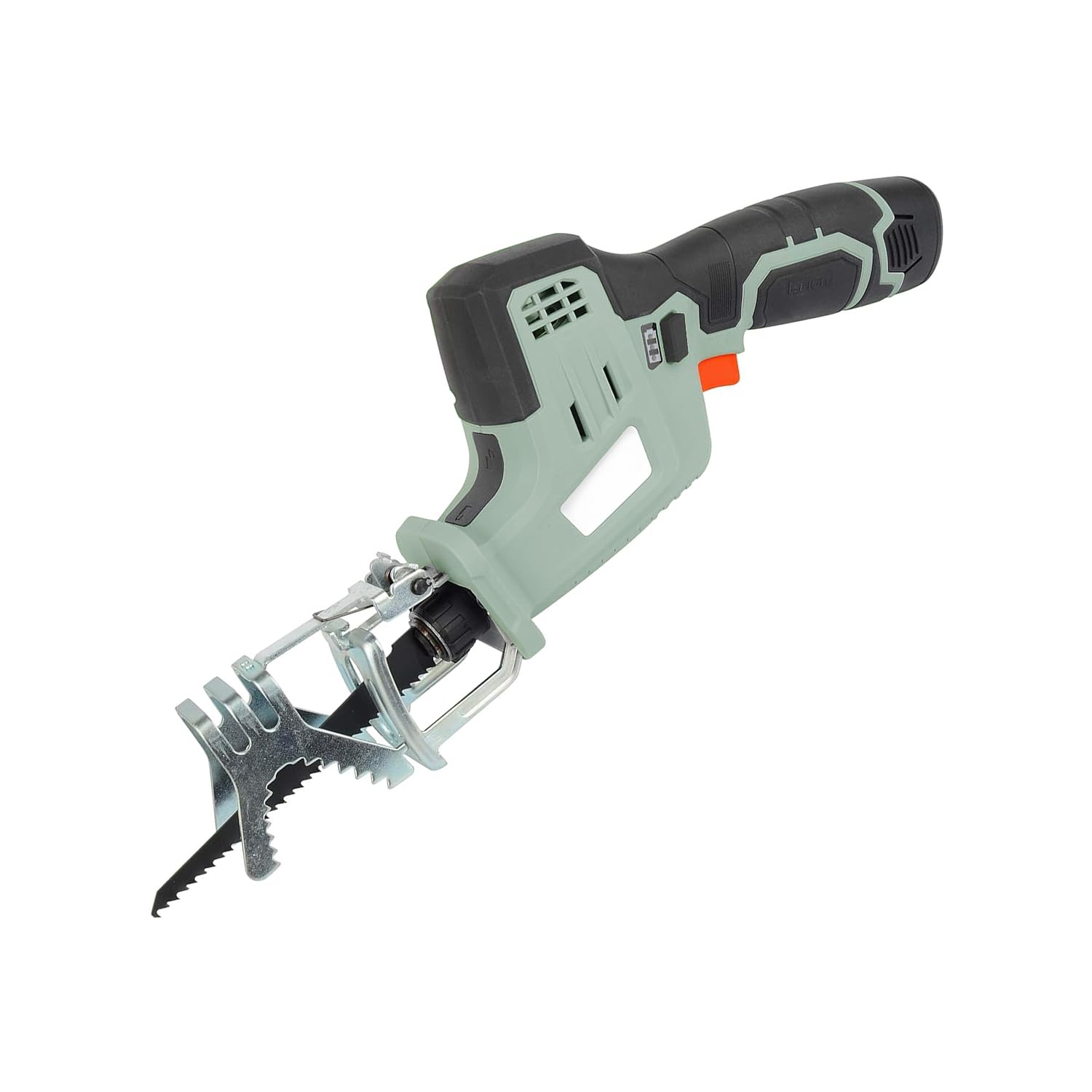 Avilia Sierra alternativa a batería para poda – Sierra cortadora inalámbrica, con zapato inclinable 45°, 1300 mAh, corte madera y yeso 90 mm, metal 3 mm, 3 cuchillas incluidas, 12 V