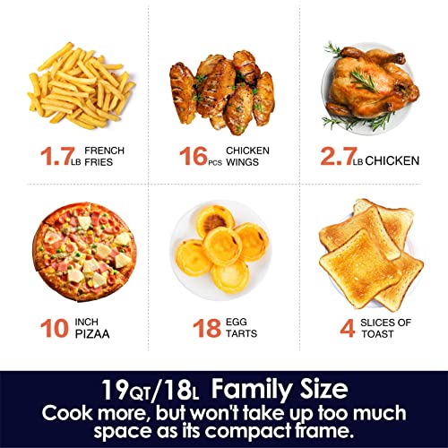 Aumate Kitchencore Air Fryer Toaster Oven Combo, 19 Qt 7 In 1 Large Capacity Convection Oven Countertop, Oilless Air Fryers Oven, Includes Baking Pan, Oven Rack, Fry Basket, Crumb Tray, 1550W, Black #TOP3