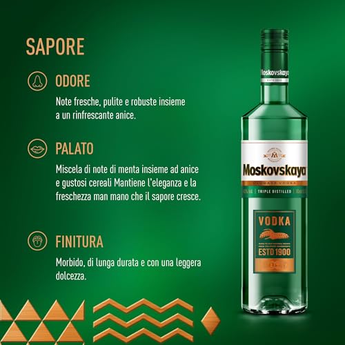 Moskovskaya Premium Vodka - Distillato con ingredienti naturali - Ideale per cocktail, shot o con ghiaccio - Prodotto a Riga, Lettonia - 38% Vol - 70cl (700ml / 0,7L) - 6