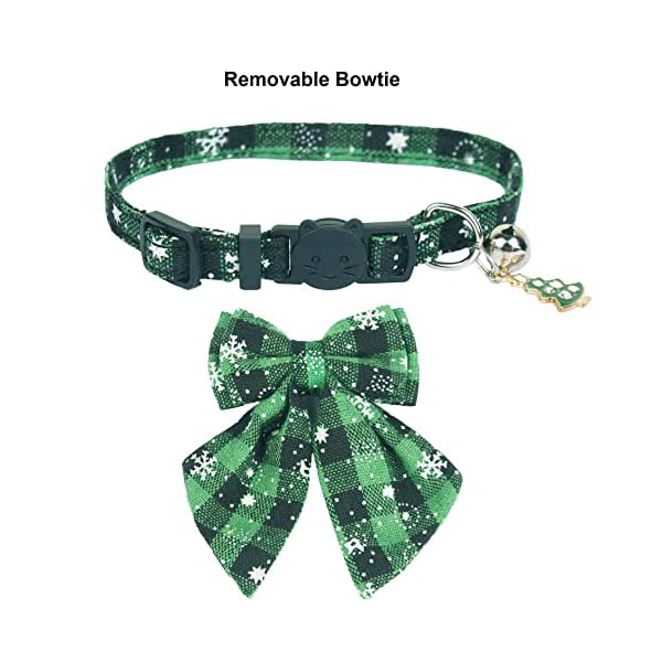 Adoggygo christmas cat collars breakaway with stylish bow, 2 pack red green plaid with snowflake christmas kitten collar with bell, removable bowtie cat christmas collar for cats kittens - image 6