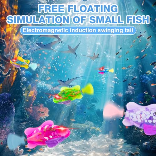 WDKXCN 6 Stück Roboter Fisch, Elektronische Fisch mit Leuchtende, Robo Fische für Kinder, Schwimmender Fisch Badewanne Spielzeug Elektrisch, Fisch Spielzeug für Kinder Badewanne Robo Fish