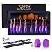 KOOBA 12 Pcs Oval Makeup Brushes Set 10 Pieces Gradational Color Brushes with Free Stand Holder and Silica Glove Clean Tool, Professional Design, Full Gift Box Set