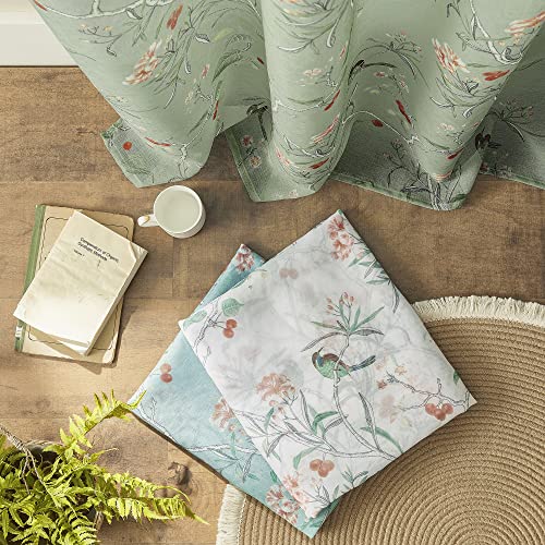 Xtmyi Light Green Curtains 63 Inch Length For Bedroom 2 Panels Cute Birds Floral Pattern Rustic Cottage Core Cottagecore Sheer Decorative Curtains For Kitchen Dining Room Bathroom Window,Sage Color #TOP6