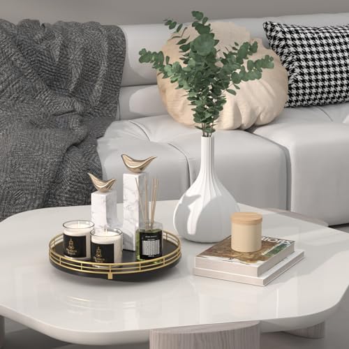 Image of 10 inch Oak Wood Decorative Tray for Home Decor, Tray for Coffee Table Decor Perfume Nightstand Vanity Bathroom Trays for Counter Candle Jewelry Makeup Farmhouse Table Centerpiece for Dining Room Gold