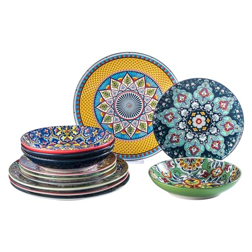 HENXFEN LEAD Tafelservice Porzellan, 12-teiliges Geschirrset für 4...