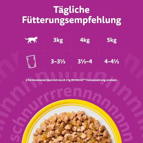 Whiskas Senior 11+ Katzennassfutter Geflügel Auswahl in Gelee, 48 Portionsbeutel, 12x85g (4er Pack) – Hochwertiges Katzenfutter nass, für Katzen ab dem 11. Lebensjahr