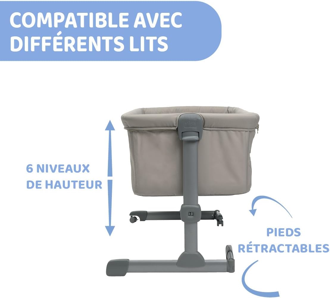 Chicco Next2Me Essential tremmeseng med 6 højdejusteringsniveauer og udtrækkelige fødder