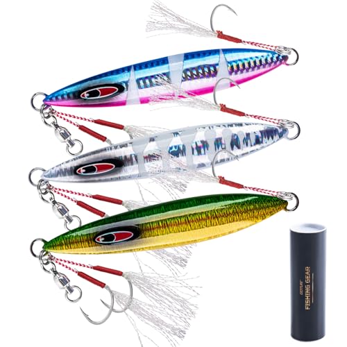 Goture Slow Pitch Jigs with Double Assist Hooks and Swivel,3PCS 40g