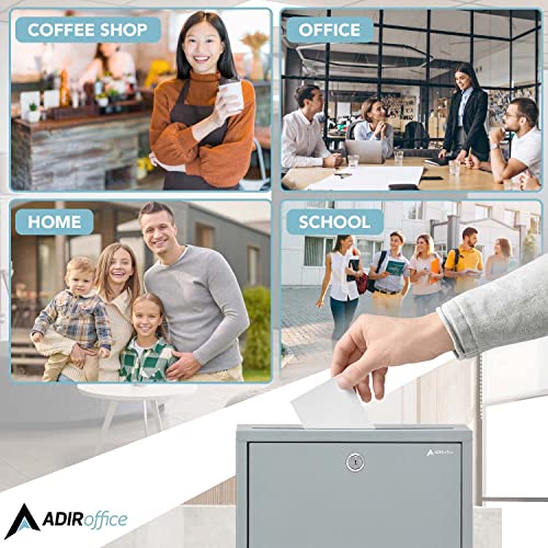 Adiroffice Multi Purpose Mail Box With Lock - Heavy Duty Drop Box - Commercial Suggestion Box -Wall Mountable Safe And Secure Ballot Box (3X10X12 Inches, Gray) #TOP6