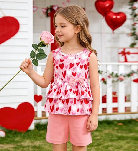 Image of Girls 2 Piece Outfit Summer Short Set Sleeveless Bow Knot Tank Top and Shorts Cute Clothes for Toddler Girls