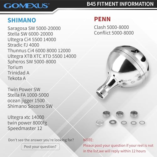 Image of GOMEXUS GOMEXUS Power Knob Compatible for Saragosa SW Spheros SW 5000 6000 8000 Ultegra XSD 5500 14000 Spinning Reel Handle Direct 45mm Metal Round