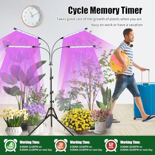 Railee Pflanzenlampe LED Vollspektrum 120 LEDs Grow Lampe Pflanzenleuchte Pflanzenlicht mit Ständer Pflanzen LED Wachstumslampe für Pflanzen mit Zeitschaltuhr 3 Farbmodi 10 Lichtstärken
