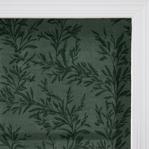 Image of TWOPAGES No Drill Cordless Vintage Leaf Print Roman Shades Linen Textured Roman Blinds for Windows, Custom Made Room Darkening Light Filtering Roman Window Shades, Denim, 1 Piece