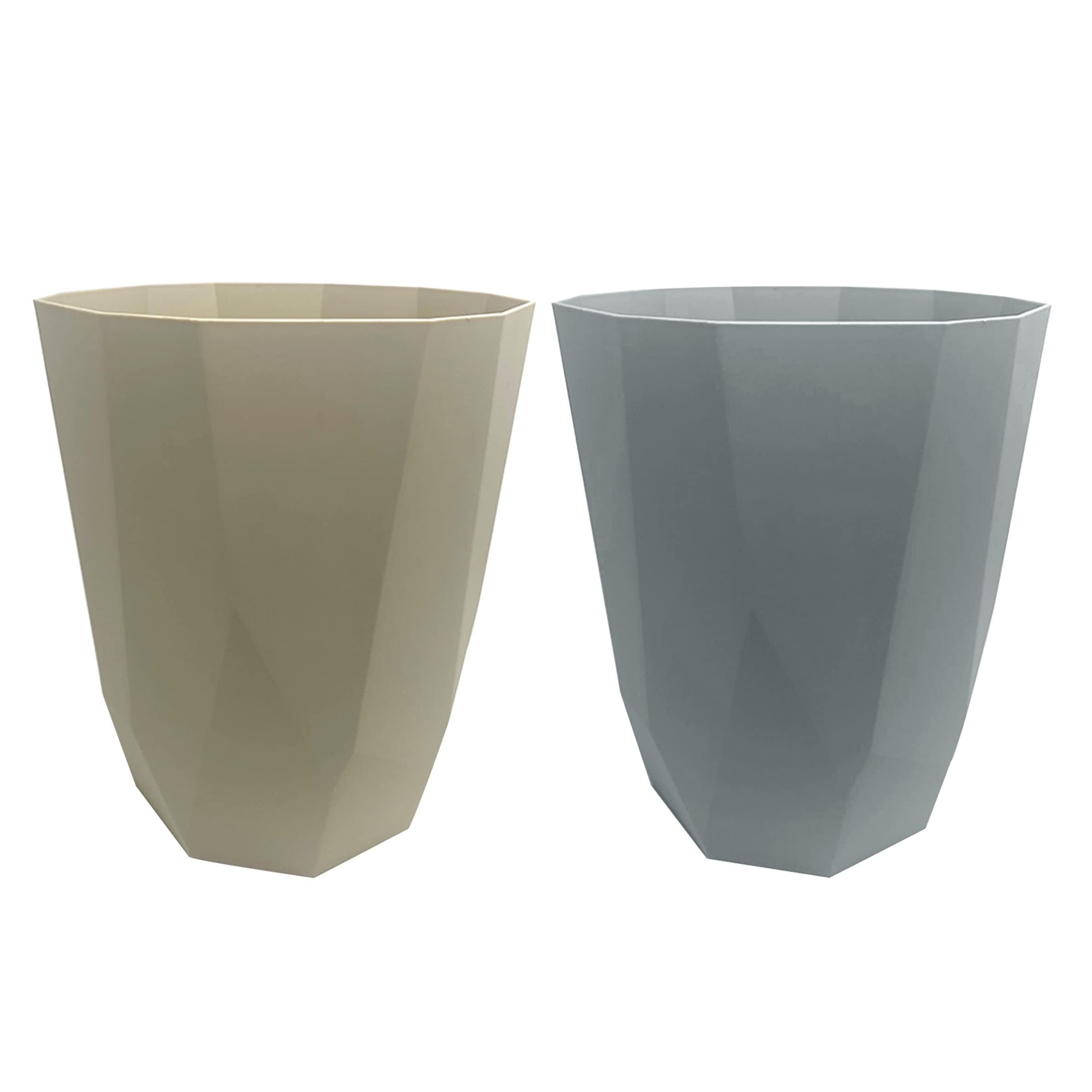 Diamond Round Waste Paper Bin Premium Plastic Paper Bin 8L Stylish Garbage Rubbish Dustbin Non-Slip Open Trash Can Indoor Bin Home Office Pack of 2 (Grey + Mirror Grey)