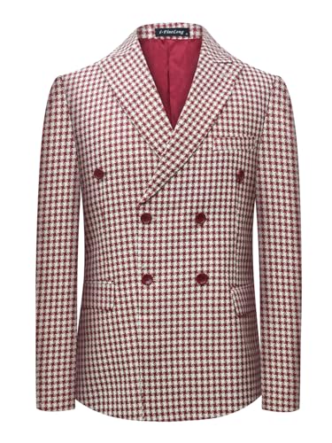 Men's Suit Jacket, Houndstooth Slim fit Fashionable Casual Jacket, Lapel Double Breasted Suit Party Tailcoat Jacket