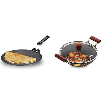 Hawkins - Q28 Futura Non-Stick Dosa Tava, 28 cm, Black & Hawkins Futura Hard Anodised Aluminium Deep Fry Pan(Fish-Fry Kadhai), 2.5 litres, Black (Affk25G)