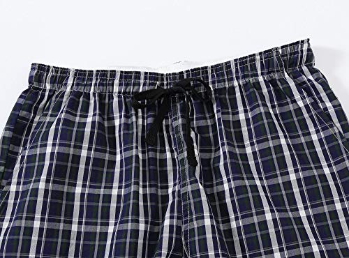 Image of MoFiz Mens Cotton Pajama Pants Lightweight Lounge Sleep Plaid Bottoms with Pockets Drawstring
