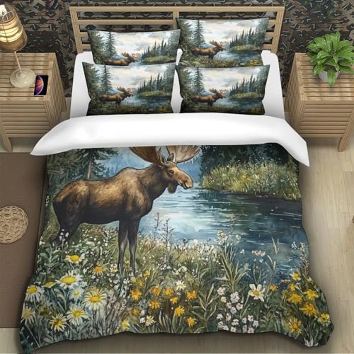 Housse de Couette Élan 140x200 Aquarelle en Microfibre Douce - 5