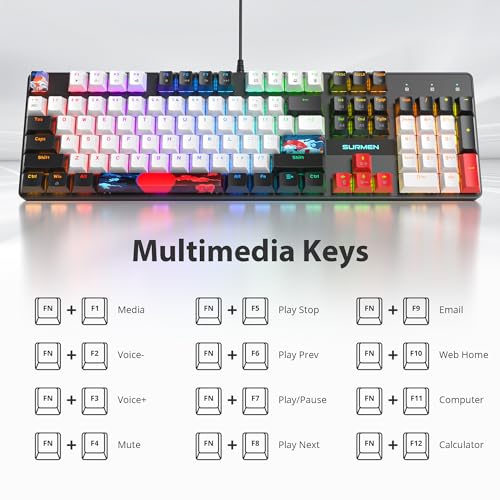 Image of RGB Gaming Keyboard, 104-Key Wired Mechanical Keyboard, Creamy with Number Pad, Linear Red Switch NKRO, Full Size for Windows Laptop PC Gamer
