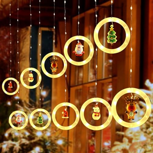 LIHAO Christmas Window Hanging Lights Christmas Curtain