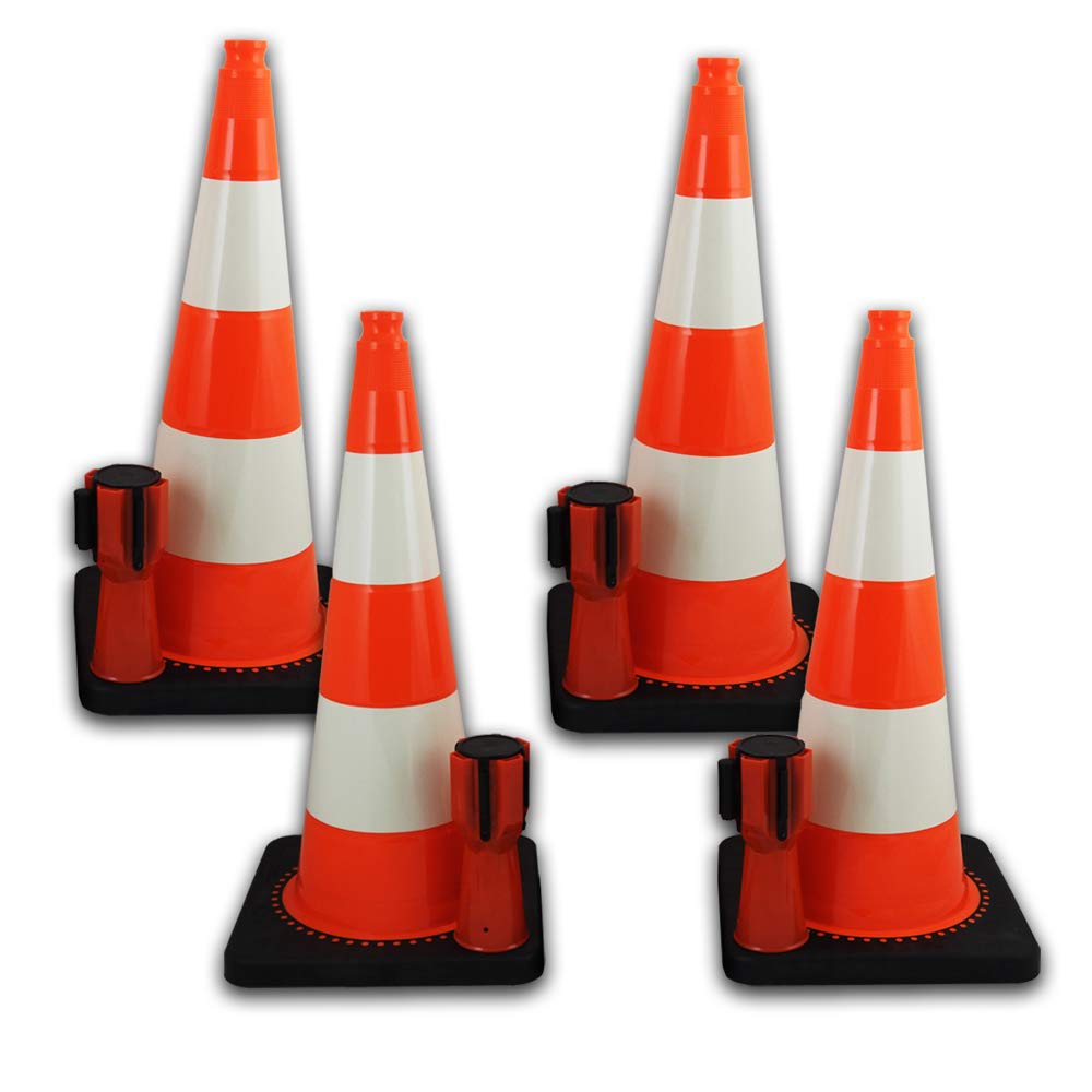 Absperrset Leitkegel 75cm + UvV-Conny Absperrband rot 5 Meter + reflektierender Leitkegel mit RA1 Folie (vierer Set)