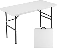 Sweetcrispy 4ft Heavy Duty Plastic Folding Picnic Table - Portable Indoor Outdoor Camping Table with Carrying Handle