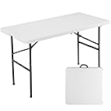 Sweetcrispy 4ft Plastic Folding Table Outdoor Indoor Heavy Duty Portable Desk with Carrying Handle for Camping Picnic Party