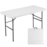 Sweetcrispy 4ft Plastic Folding Table Outdoor Indoor Heavy Duty Portable Desk with Carrying Handle for Camping Picnic Party