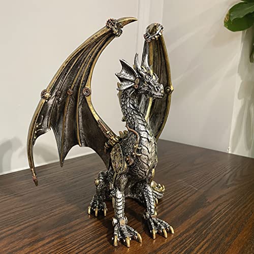 Estatua de dragón steampunk 12'' resina metálica miniatura 4