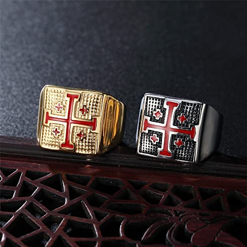 Mens Maltese Cross Crusader Knights Templar Ring Gold Silver Size 7-142