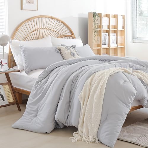 Image of weigelia Grey Queen Comforter Sets - Soft Warm Light Grey Comforter for Queen Size Bed (1 Comforter, 2 Pillowcases)