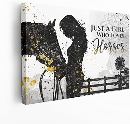 ayrohe Inspirational Wall Art Rustic Horse And Girl Art Prints For Living Room Country Style Wall Decor New Beginning Quotes Poster Wood Framed Painting Farmhouse Home Decor Picture12x16inch