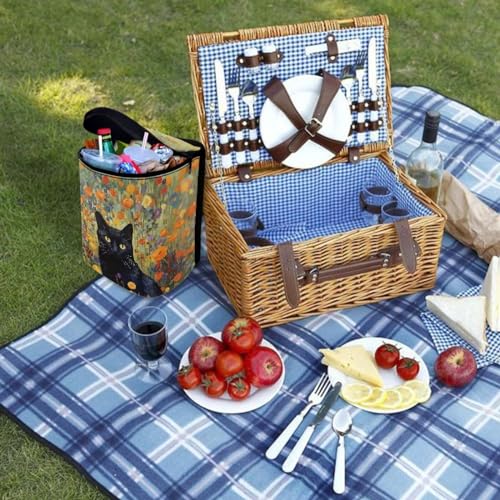 Image of Talayituse Cat Flower Print Car Trash Can with Lid, Leak Proof Auto Trash Bag Hanging Vehicle Garbage Can Multipurpose Storage Container for Back Seat Road Trip