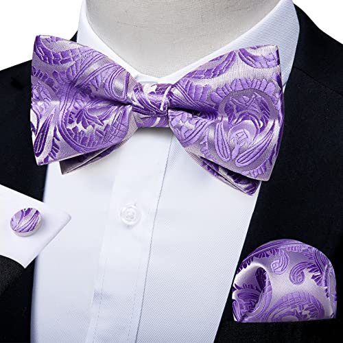 Image of DiBanGu Paisley Pre-Tied Bow Ties for Men Silk Adjustable Bowtie and Pocket Square Cufflinks for Wedding Party