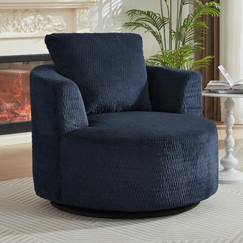 Sillón Giratorio Chenille Azul Oscuro miniatura 1