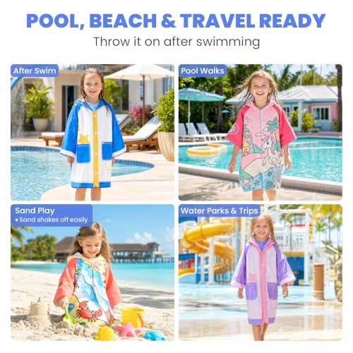 Image of Gogokids Kids Swim Cover Up, Lightweight Microfiber Changing Poncho with Carry Bag, Beach Pool Coverup for Boys Girls