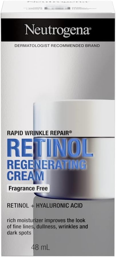 Neutrogena Rapid Wrinkle Repair Retinol Face Moisturizer, Fragrance Free, Daily Anti-Aging Face Cream with Retinol & Hyaluronic Acid to Fight Fine Lines, Wrinkles, & Dark Spots, 48mL Neutrogena Rapid Wrinkle Repair Retinol Face Moisturizer, Fragrance Free, Daily Anti-Aging Face Cream with Retinol & Hyaluronic Acid to Fight Fine Lines, Wrinkles, & Dark Spots, 48mL