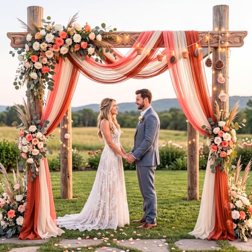Image of Orange Peach Beige Wedding Arch Draping Fabric