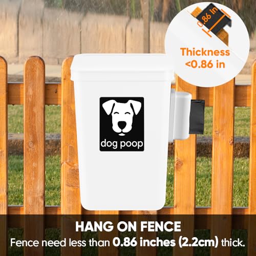Image of Moryimi Dog Poop Trash Can Outside, 3.1 Gallon Dog Waste Trash Can with Trash Bag Dispenser, Outdoor Dog Poop Trash Can with Lid, White Hanging Trash Can for Fence, Garbage, Outdoors, Counter Top