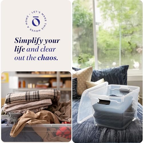 image for HOMZ 4-Pack Latching Lid, Large Clear Plastic Storage Bins with Lids, 