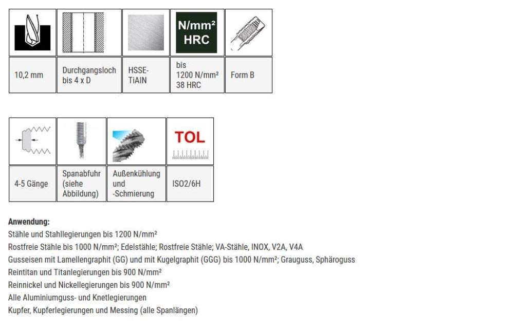Baer Maschinengewindebohrer UNiTap HSSE TiAIN M12 Form B Gewindeschneider - Größe M 12 x 1,75 - DIN 376 Maschinen Gewinde Bohrer - Gewindebohrer Gewindeschneid Profi