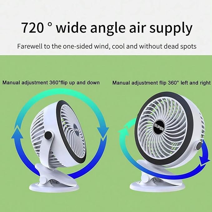 Image of efluky 4000mAh Rechargeable Clip Desk Mini Fan, Portable Table Fan, USB Rechargeable Clooing Fan for Men & Women, USB Battery Powered Quiet Personal Fan,5 Speed for Home Office Travel (White)