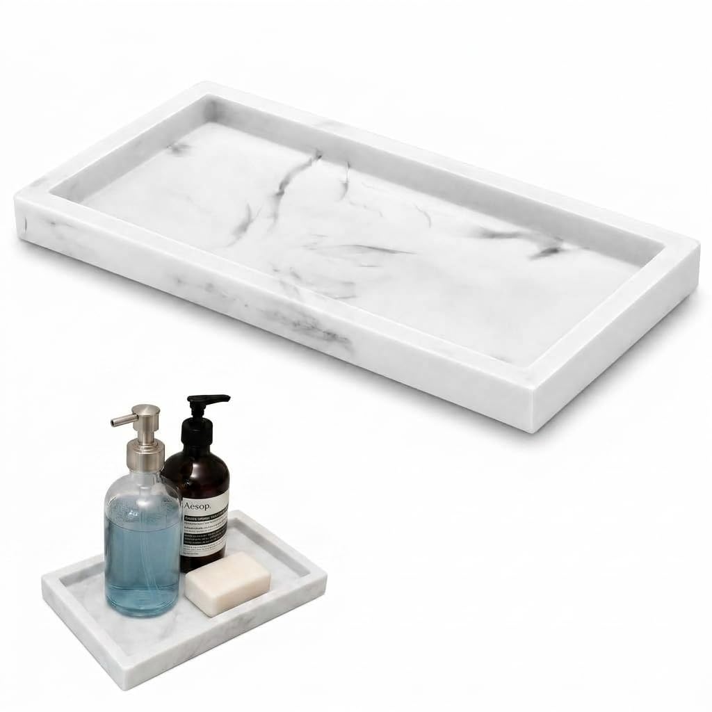 Marble Tray for Bathroom - 30 x 12.5cm White Effect Resin Vanity Tray