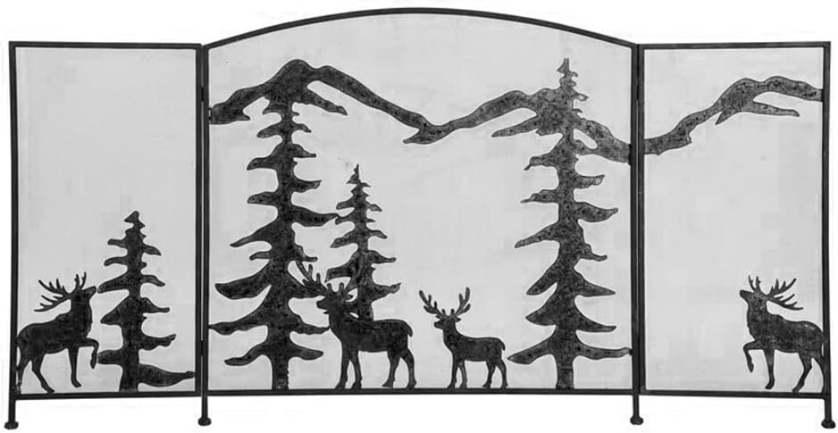 Fireplace Screen Panel - Iron Tri-fold Partition with Fireproof Door & Net, Vintage Pastoral Spark Guard for Home Decoration, Safety & Style