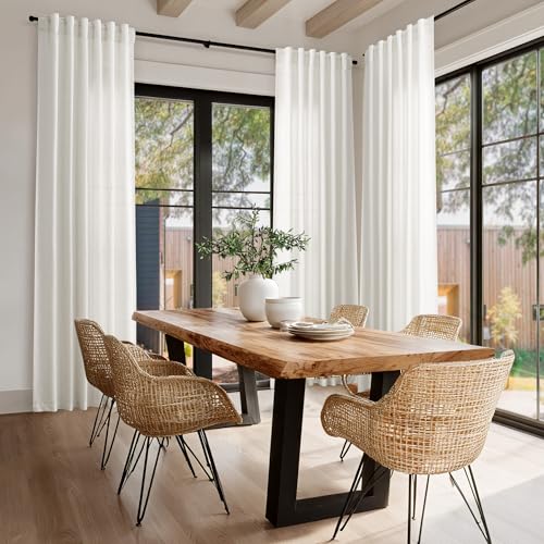 Image of Cream Linen Curtains 96 Inches Long 2 Panels Set Back Tab Rod Pocket Semi Sheer Light Filtering Window Curtain Drapes Neutral Boho Aesthetic Long Curtains for Living Room Bedroom Decor 42x96
