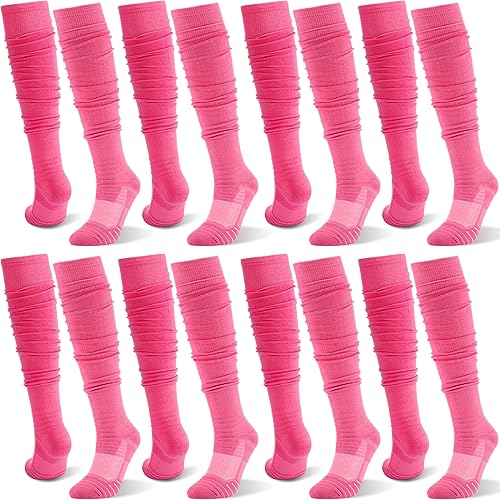 Kigeli 8 Pairs Pink Football Scrunch Socks Bulk Extra Long Youth Calf Compression Sports Sock for Men Women, Breast Cancer