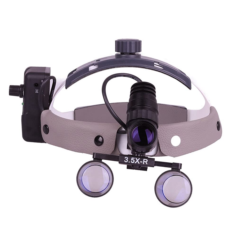 Dental Loupes and Light， 5W All-in-one Portable Head Light Lamp， 330~480mm Working Distance， for ENT Surgical Cardiovascular Surgeries Dentistry Medical，3.5X