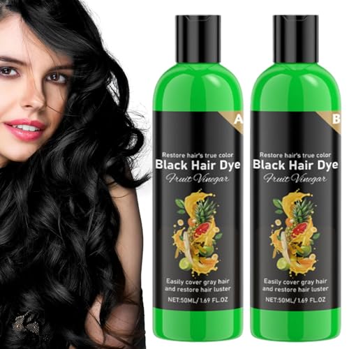 Tinte Capilar Negro Frutal | 2 Tintes De Vinagre De Frutas De Color Negro Para Cabello Gris, Cuidado Que Fortalece El Color Duradero De Las Mujeres Para Escenarios Y Citas
